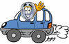 cartoon magnifying glass character driving car waiving clipart