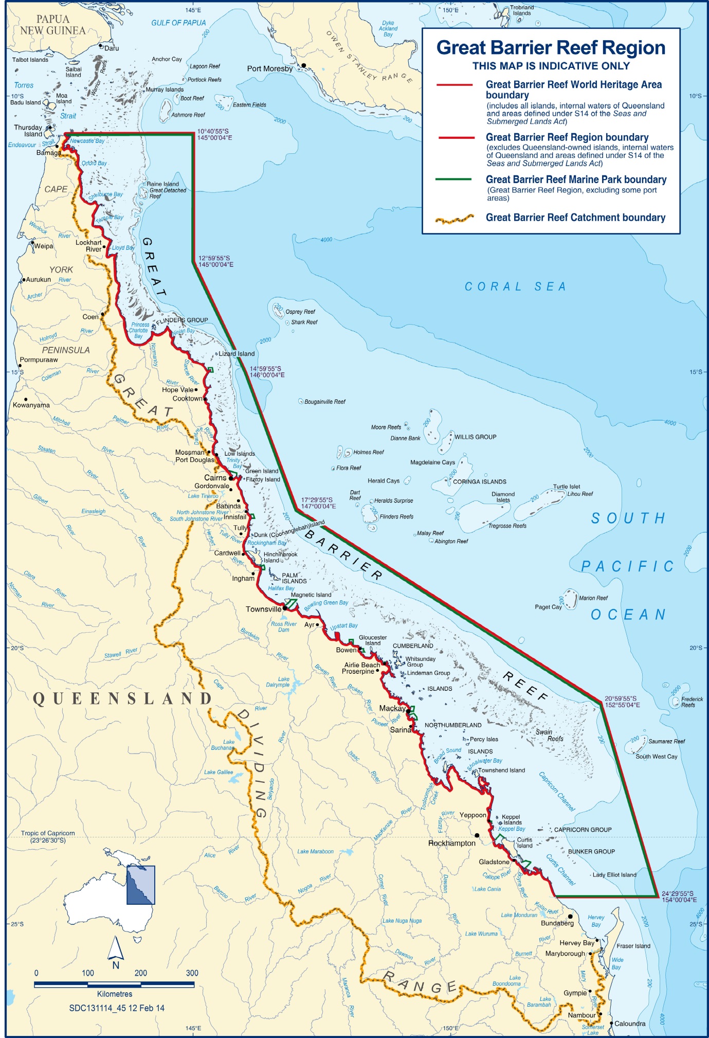 map showing the great barrier reef